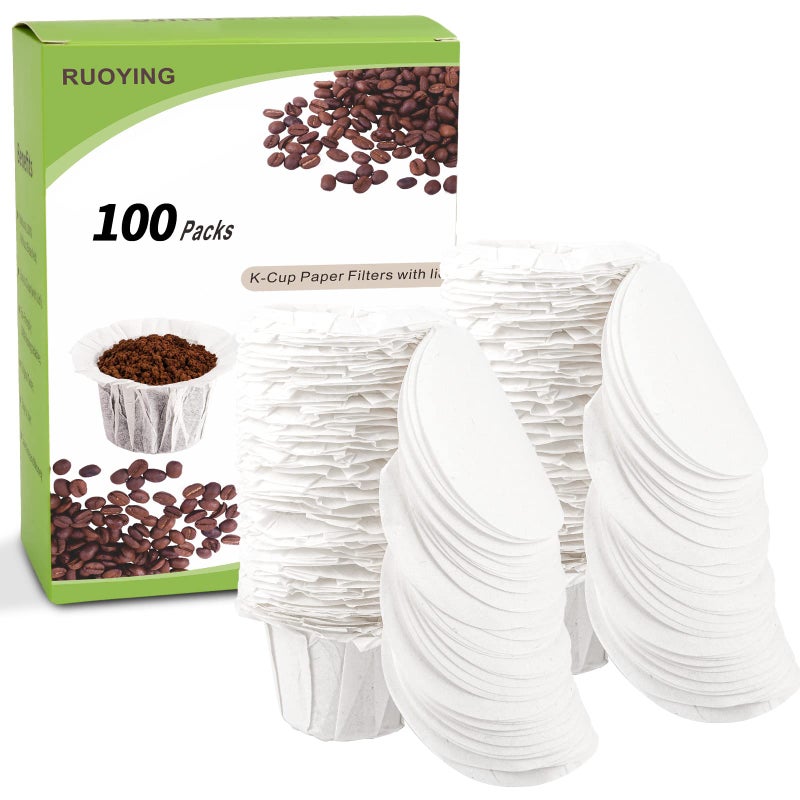 RUOYING K cup Coffee Paper Filters with Lid Disposable for Reusable K Cups, Disposable Keurig K Cup Filters, Fits All Keurig Single Serve Filter Brands (100, With Lid) - Image 1